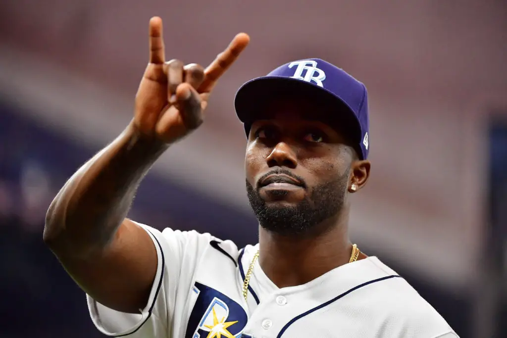 Tampa Bay Rays and Cuban-Mexican player Randy Arozarena wearing a