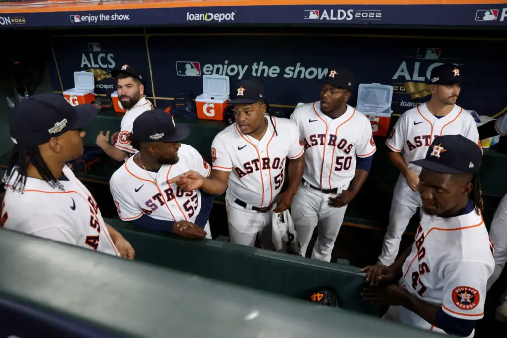 Houston Astros pitchers Framber Valdez, Luis Garcia, Cristian