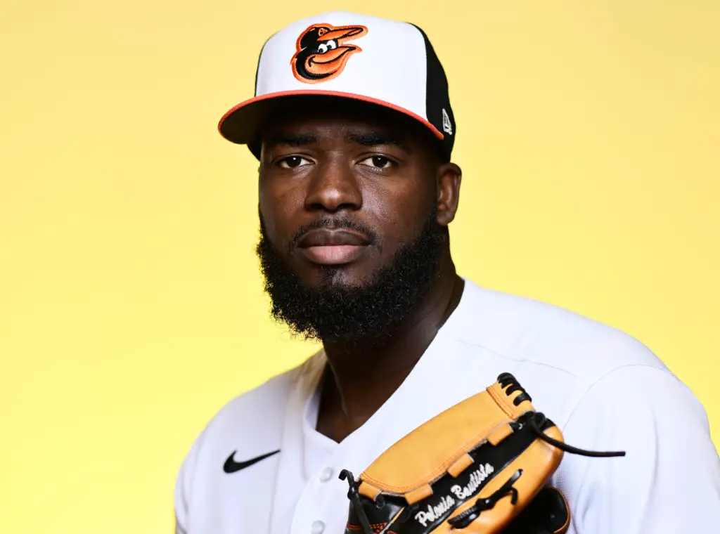 SARASOTA, FLORIDA - FEBRUARY 23: Felix Bautista #74 of the Baltimore Orioles poses for a portrait during the 2023 Baltimore Orioles Photo Day at Ed Smith Stadium on February 23, 2023 in Sarasota, Florida. (Photo by Julio Aguilar/Getty Images)
