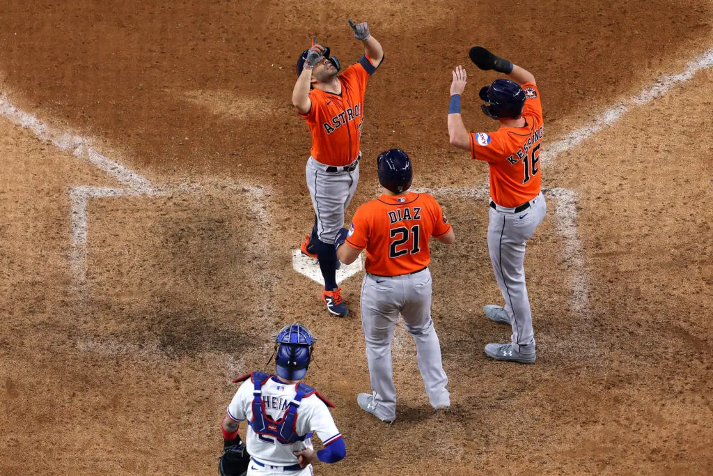 Jose Altuve reacts to passing Craig Biggio for Astros record